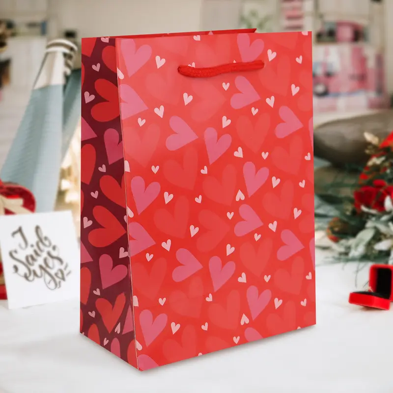 Bolsa De Regalo Decorada Con Corazones, Color Rojo 1