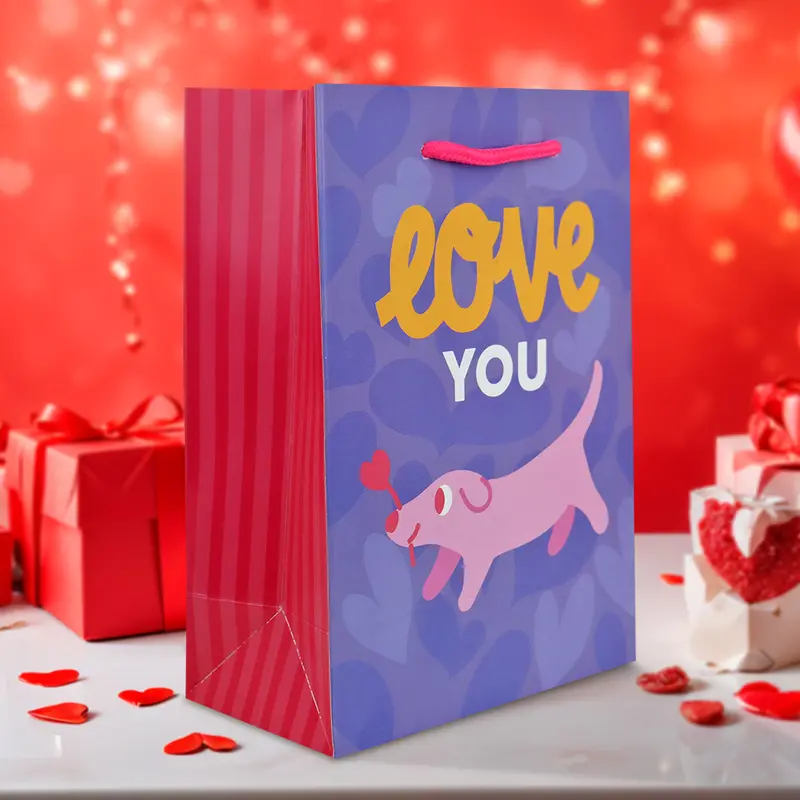 Bolsa De Regalo Decorada Con "Love You", Color Morado 1