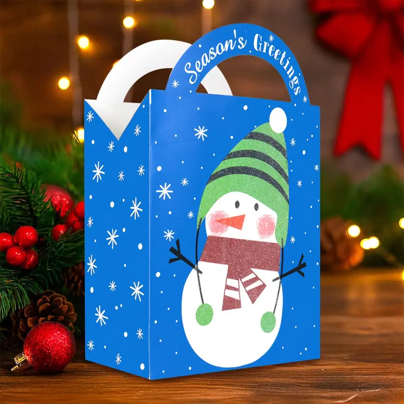 Bolsa De Regalo Navideña Con Asa, Muñeco De Nieve, Color Azul 1