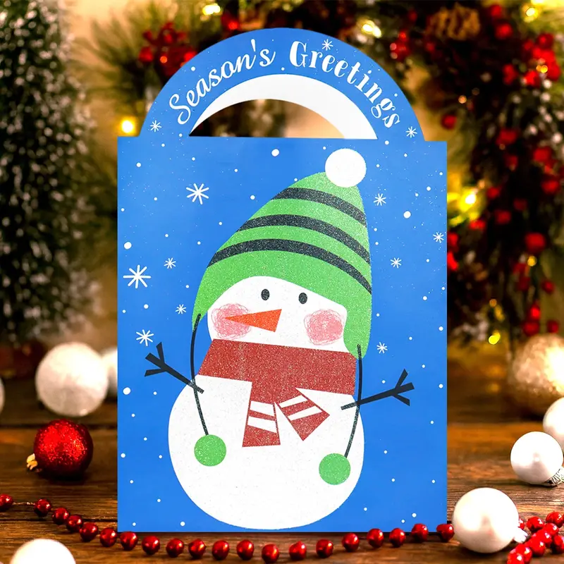 Bolsa De Regalo Navideña Con Asa, Muñeco De Nieve, Color Azul 2