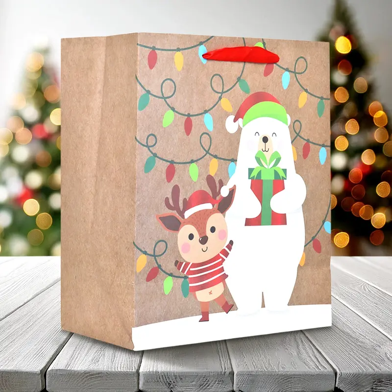 Bolsa De Regalo Navideña, Detalles Brillantes, Oso Polar 1