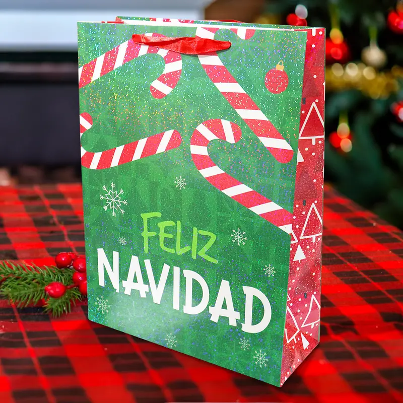 Bolsa De Regalo Navideña, Diseño Bastones De Dulce 1