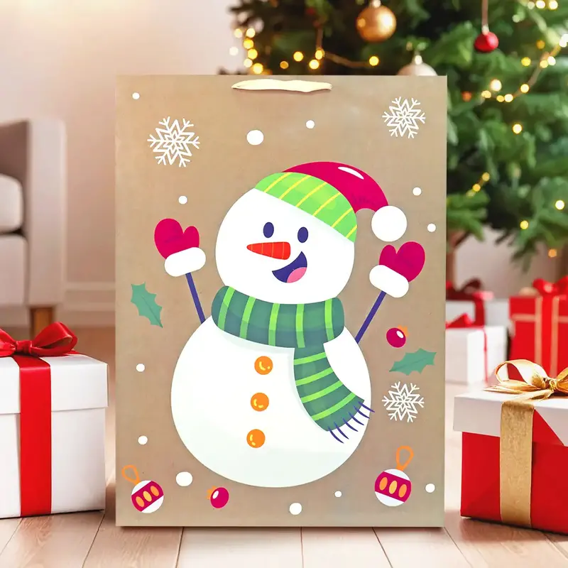 Bolsa De Regalo Navideña, Diseño Muñeco De Nieve 1
