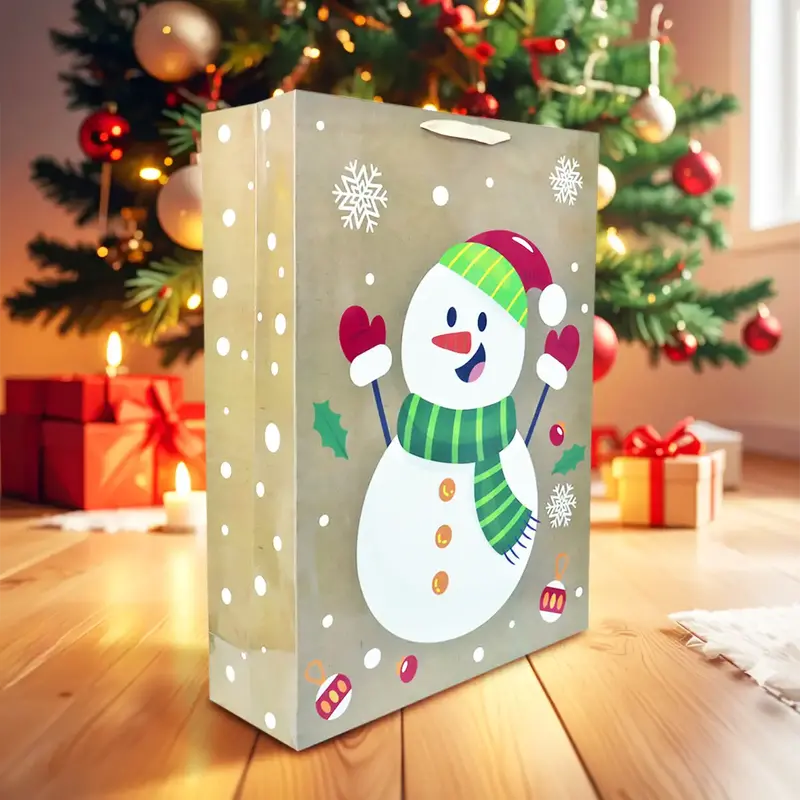 Bolsa De Regalo Navideña, Diseño Muñeco De Nieve 2