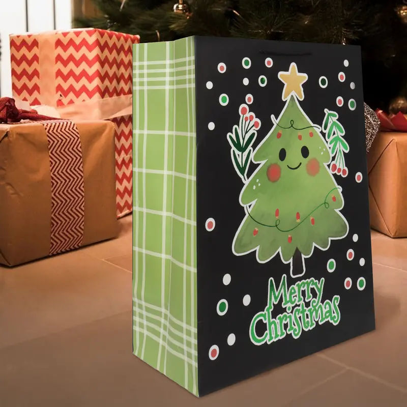 Bolsa De Regalo Navideña, Diseño Pino, Color Negro 2