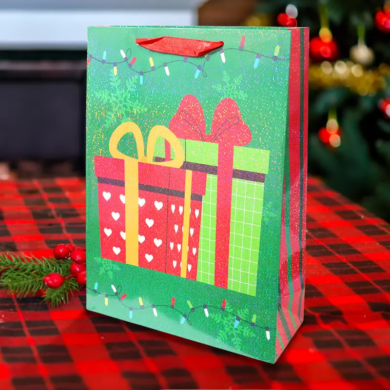 Bolsa De Regalo Navideña, Diseño Regalos, Color Verde 1