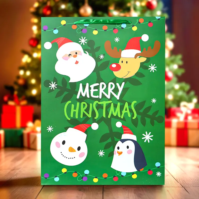 Bolsa De Regalo Navideña Grande "Merry Christmas" Color Verde 1