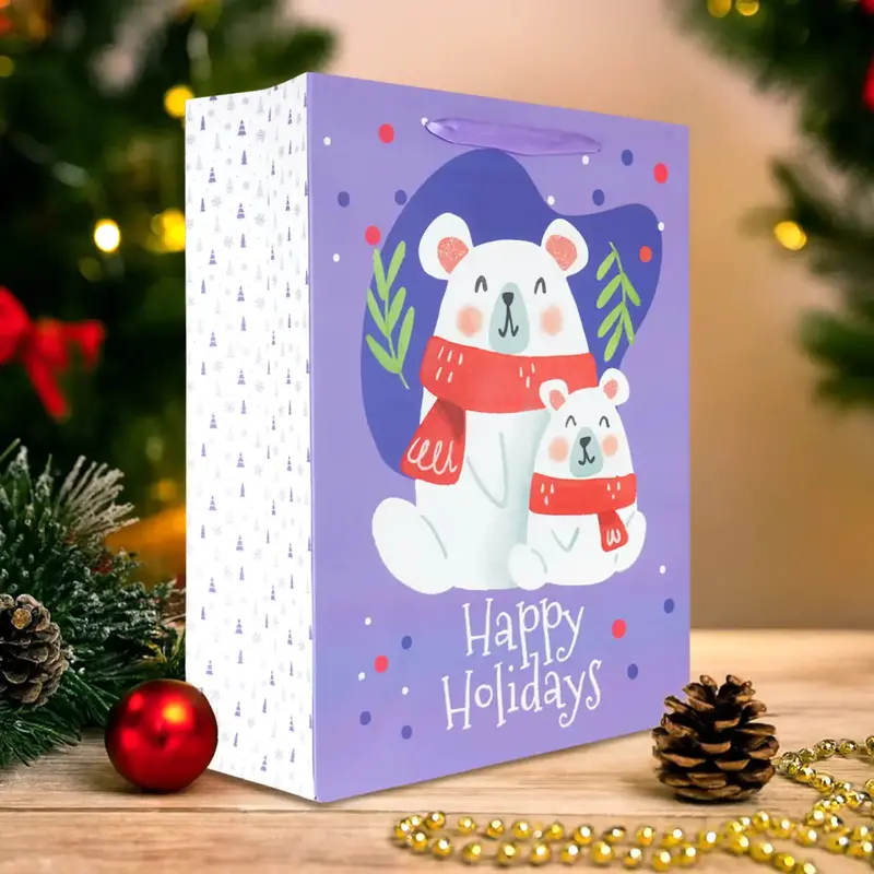 Bolsa De Regalo Navideña, Happy Holidays, Color Morado 1