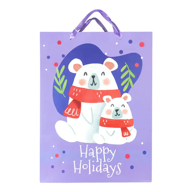 Bolsa De Regalo Navideña, Happy Holidays, Color Morado 2