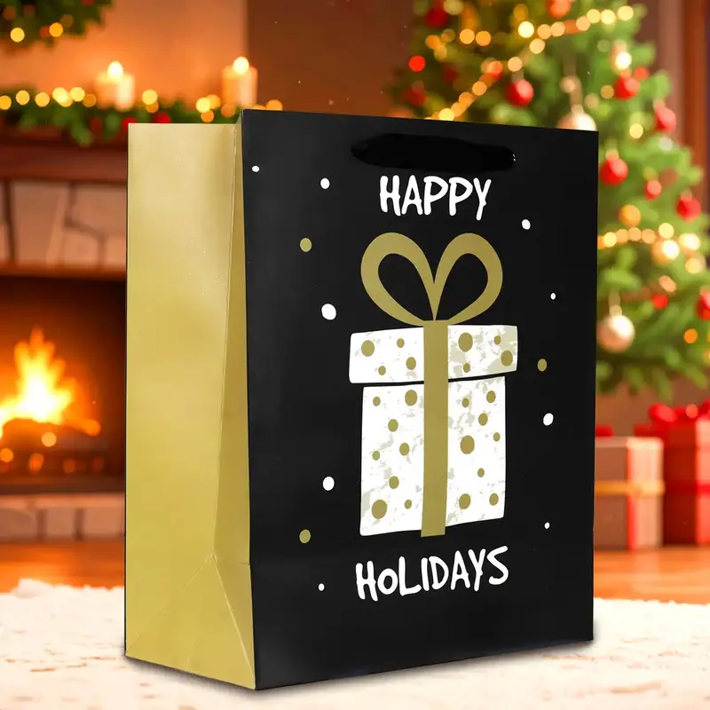 Bolsa De Regalo Navideña "Happy Holidays" Color Negro 1