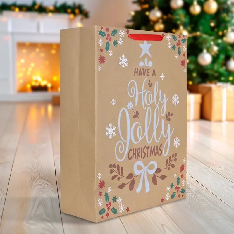 Bolsa De Regalo Navideña, Holy Jolly, Letras Brillantes 1