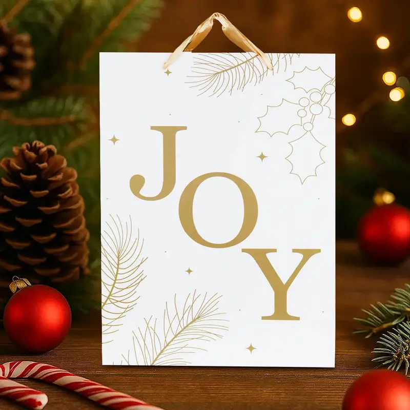 Bolsa De Regalo Navideña, Joy, Detalles Brillantes 1