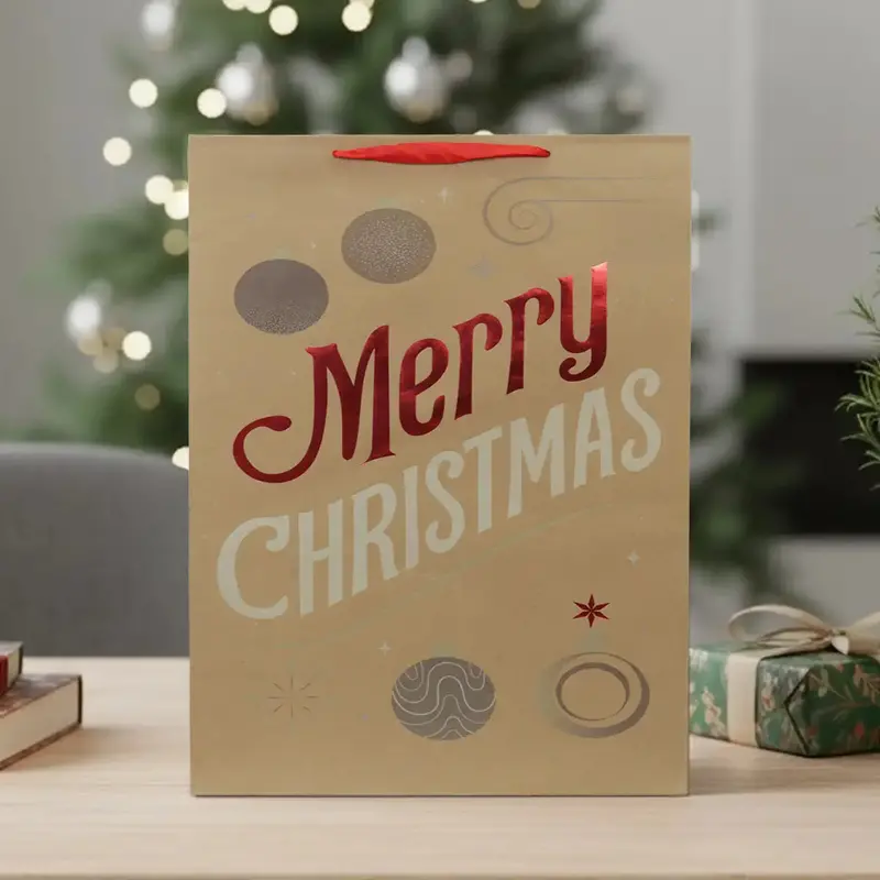 Bolsa De Regalo Navideña, Merry Christmas, Acabado Brillante 1