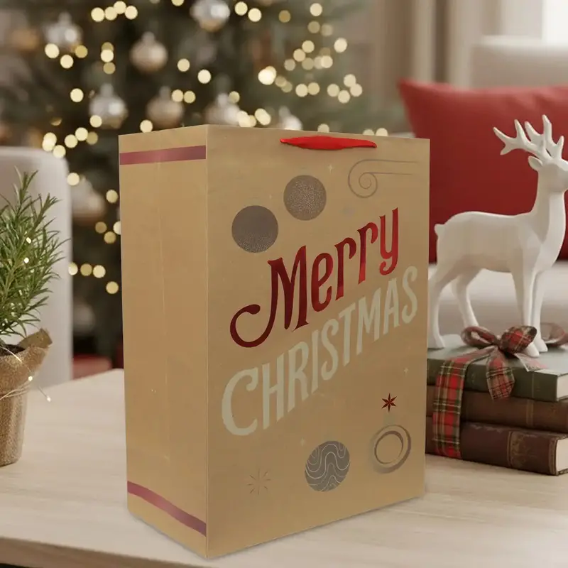 Bolsa De Regalo Navideña, Merry Christmas, Acabado Brillante 2