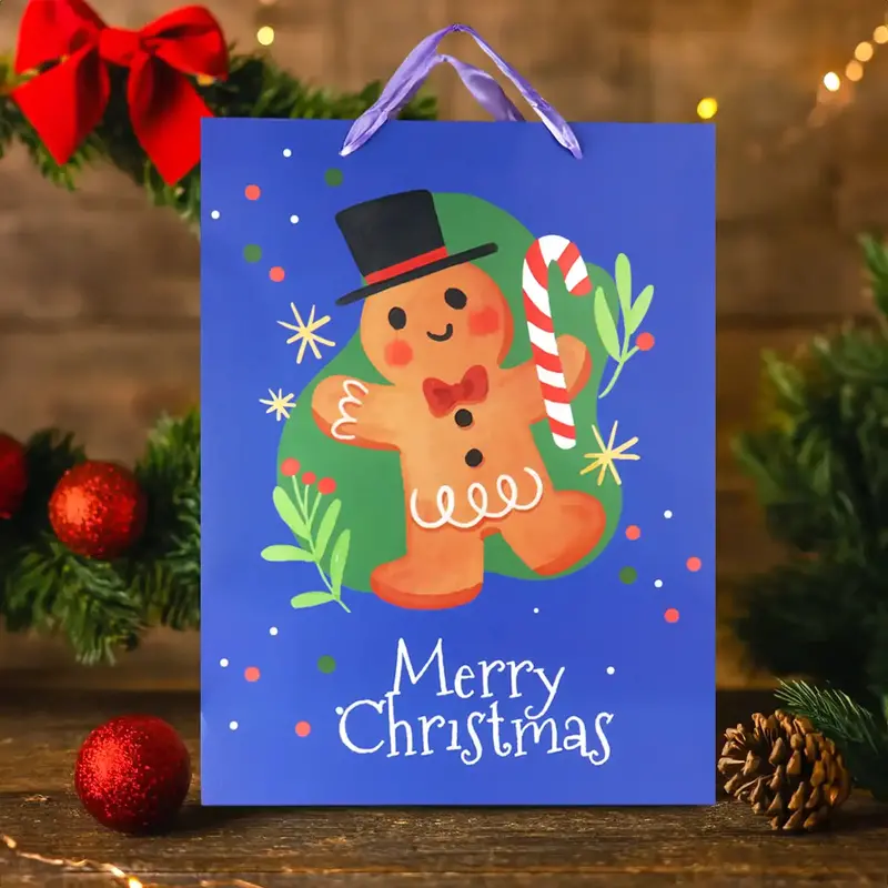 Bolsa De Regalo Navideña, Merry Christmas, Color Azul 1