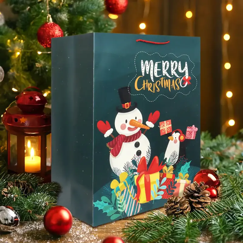 Bolsa De Regalo Navideña "Merry Christmas" Muñeco De Nieve 1