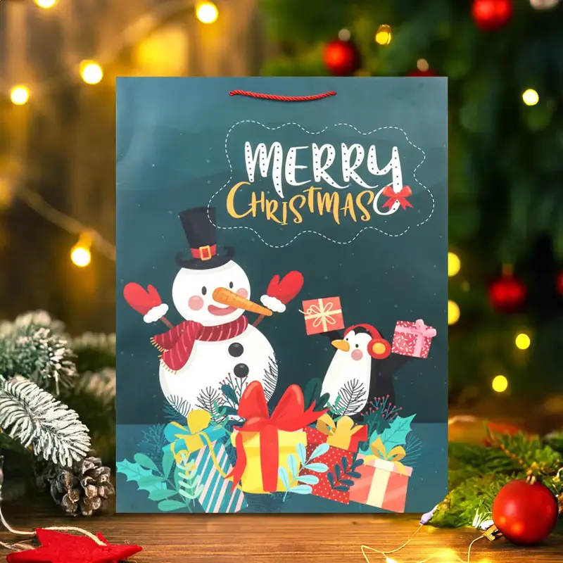 Bolsa De Regalo Navideña "Merry Christmas" Muñeco De Nieve 2
