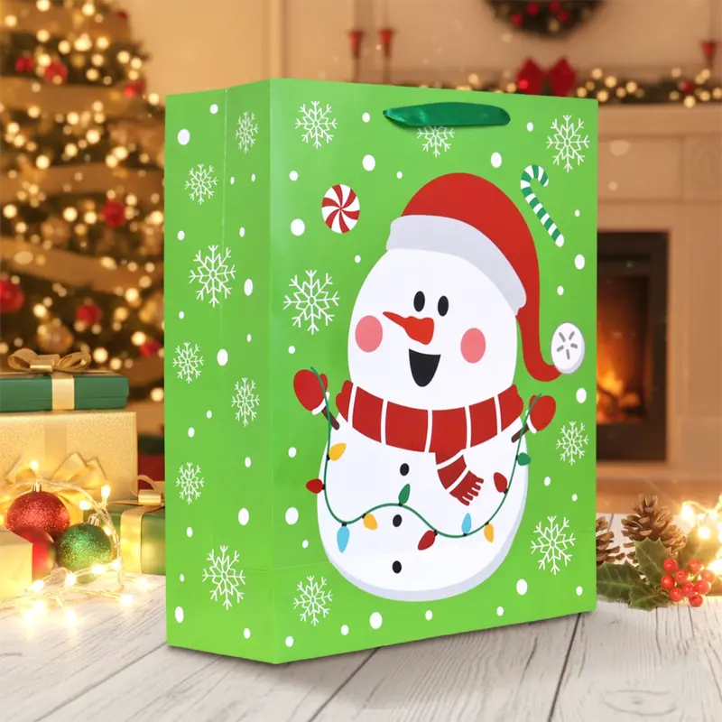 Bolsa De Regalo Navideña, Muñeco De Nieve, Color Verde 1