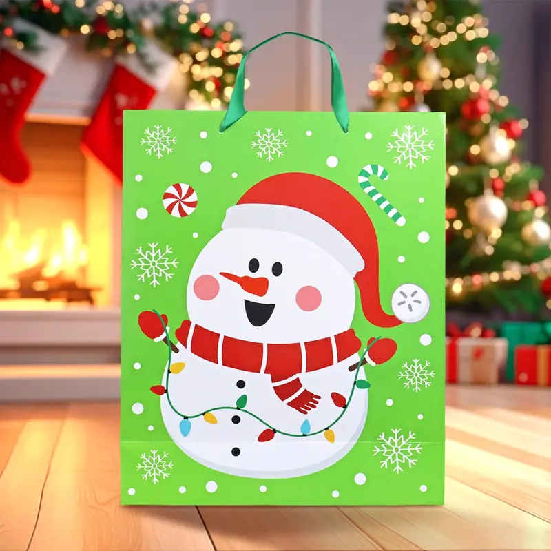 Bolsa De Regalo Navideña, Muñeco De Nieve, Color Verde 2