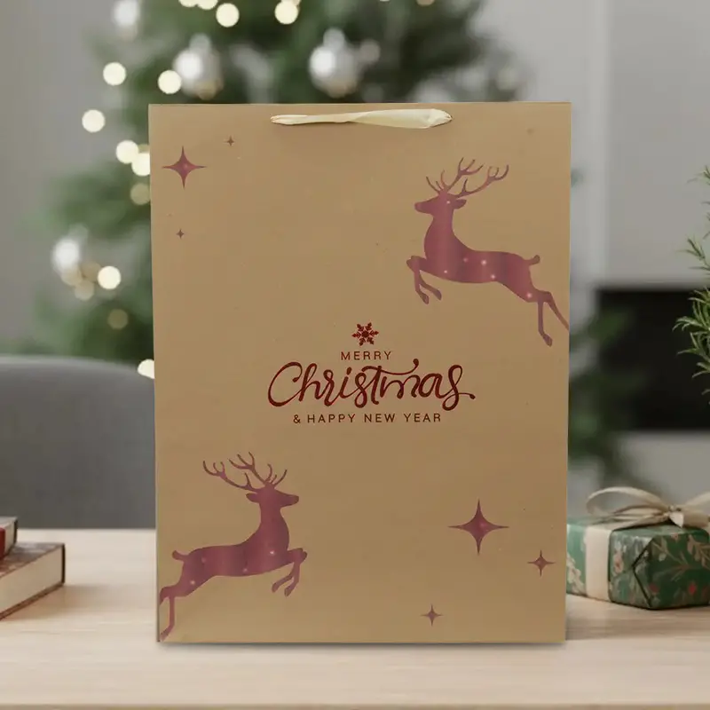 Bolsa De Regalo Navideña, Renos, Acabado Brillante 1