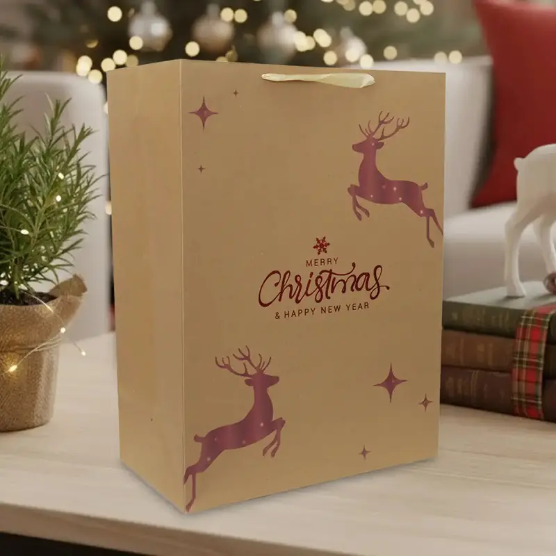 Bolsa De Regalo Navideña, Renos, Acabado Brillante 2