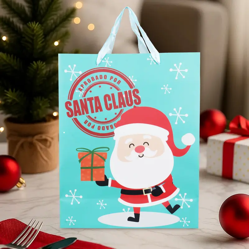 Bolsa De Regalo Navideña, Santa Claus, Color Verde 1