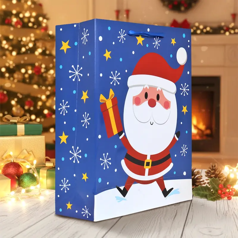 Bolsa De Regalo Navideña, Santa, Color Azul 1