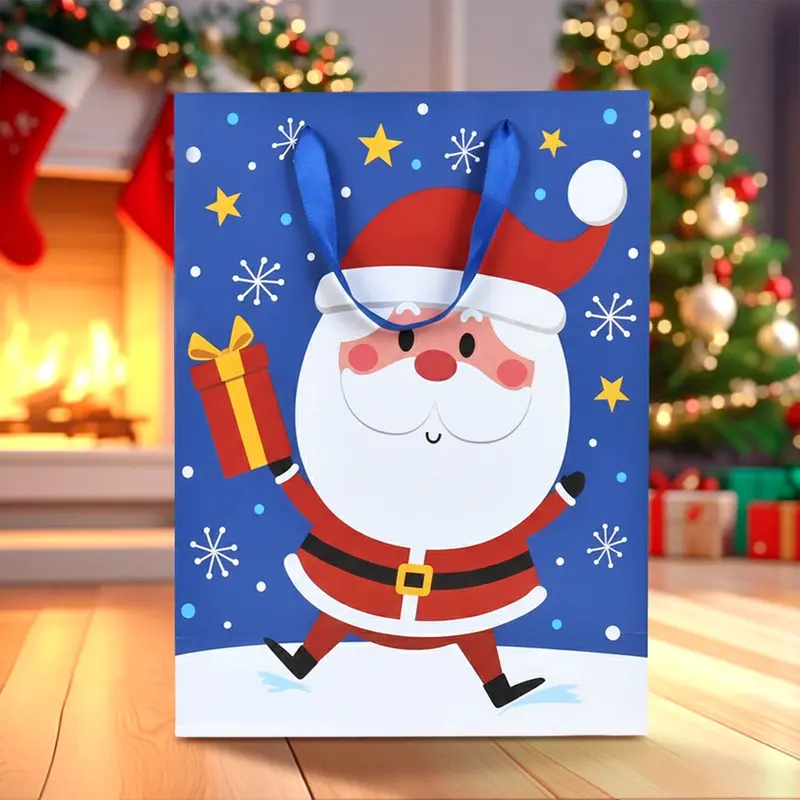 Bolsa De Regalo Navideña, Santa, Color Azul 2