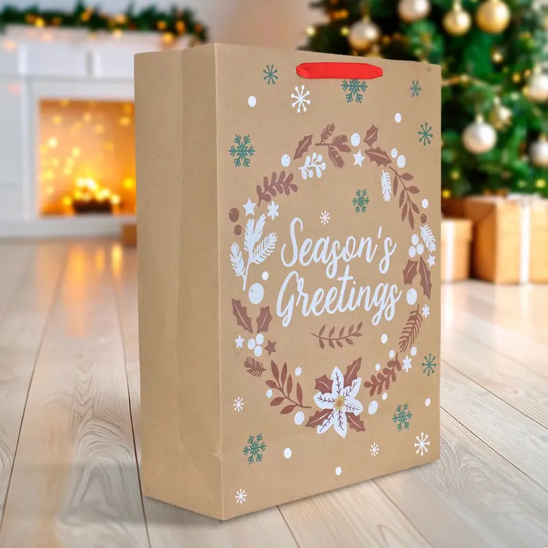Bolsa De Regalo Navideña, Season's Greetings, Letras Brillantes 1