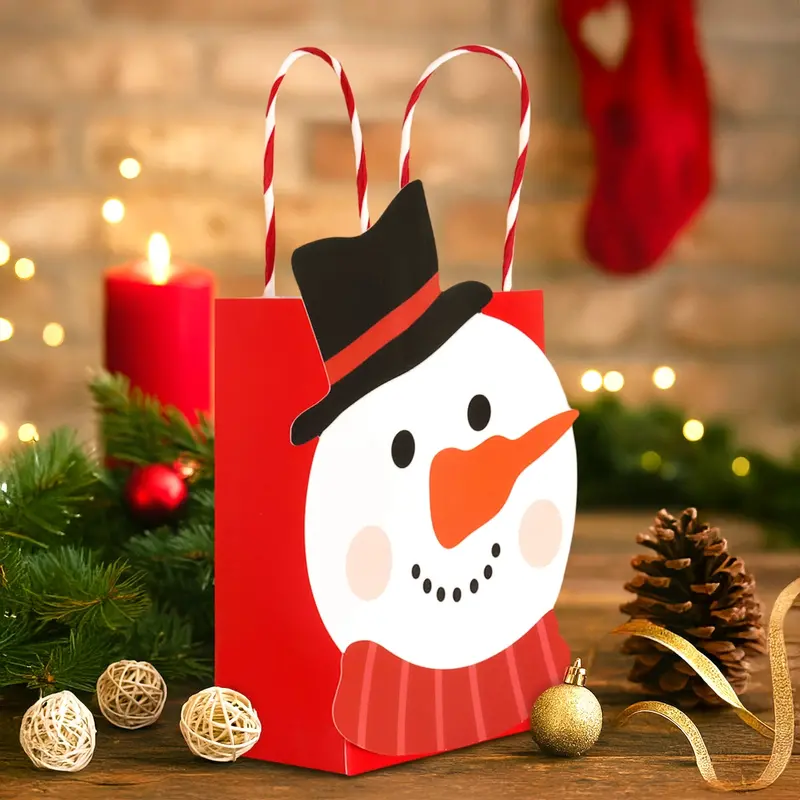 Bolsa De Regalo Navideña, Snowman, Color Rojo 1