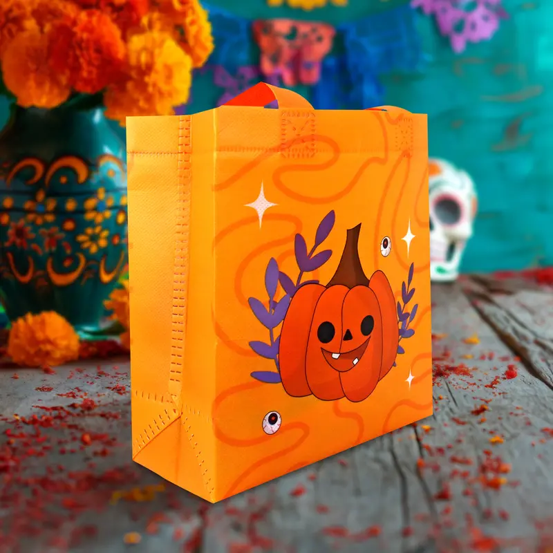 Bolsa De Tela Con Estampado De Calabaza Para Dulces 2