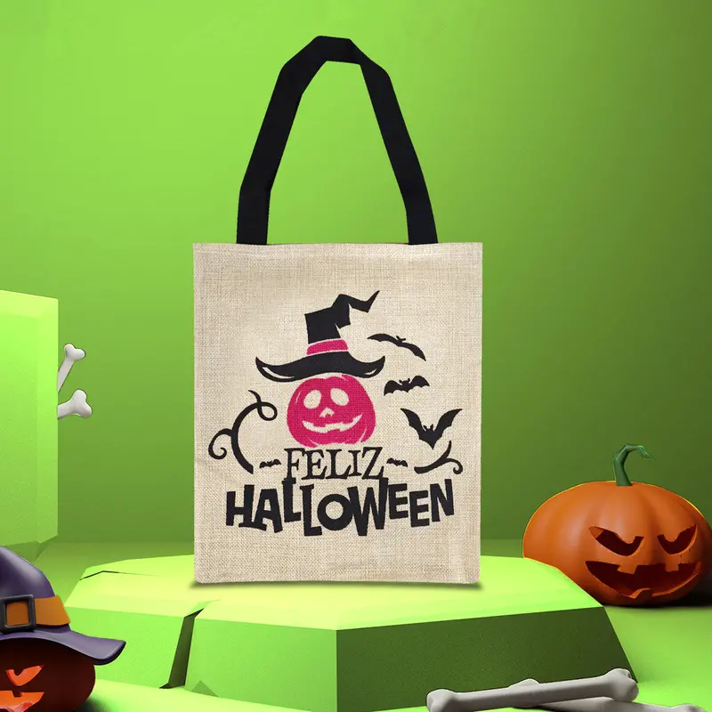 Bolsa De Yute Para Dulces Con Diseño De Halloween 1