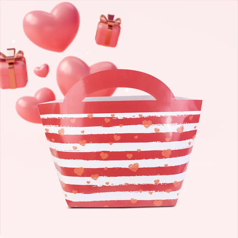 Bolsa Love De Corazones Rayada, Color Rojo/Blanco 2