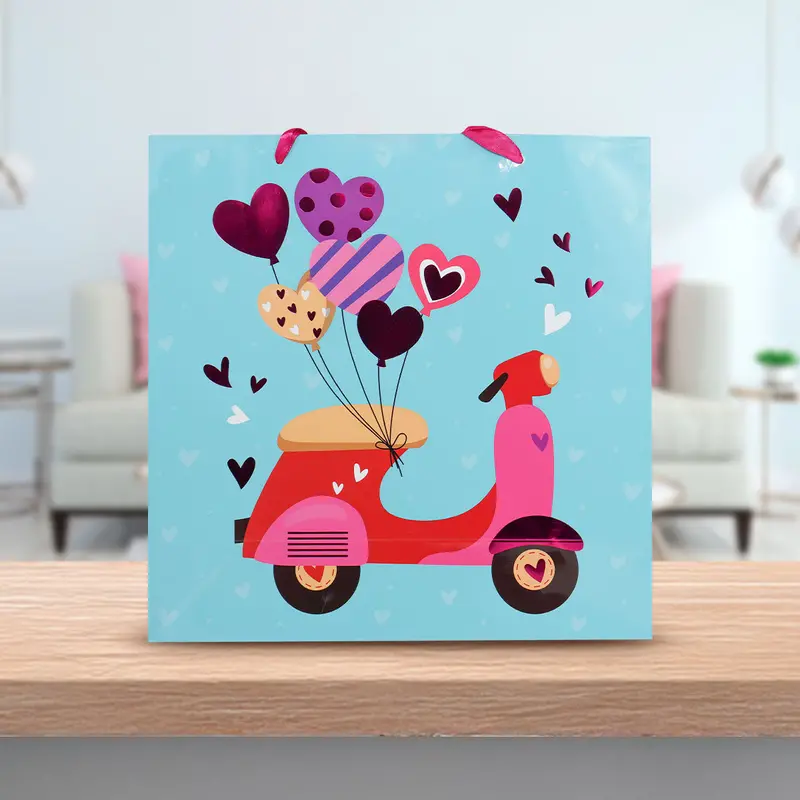 Bolsa Para Regalo Moto Con Corazones, Color Azul 1