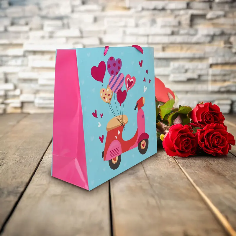 Bolsa Para Regalo Moto Con Corazones, Color Azul 2