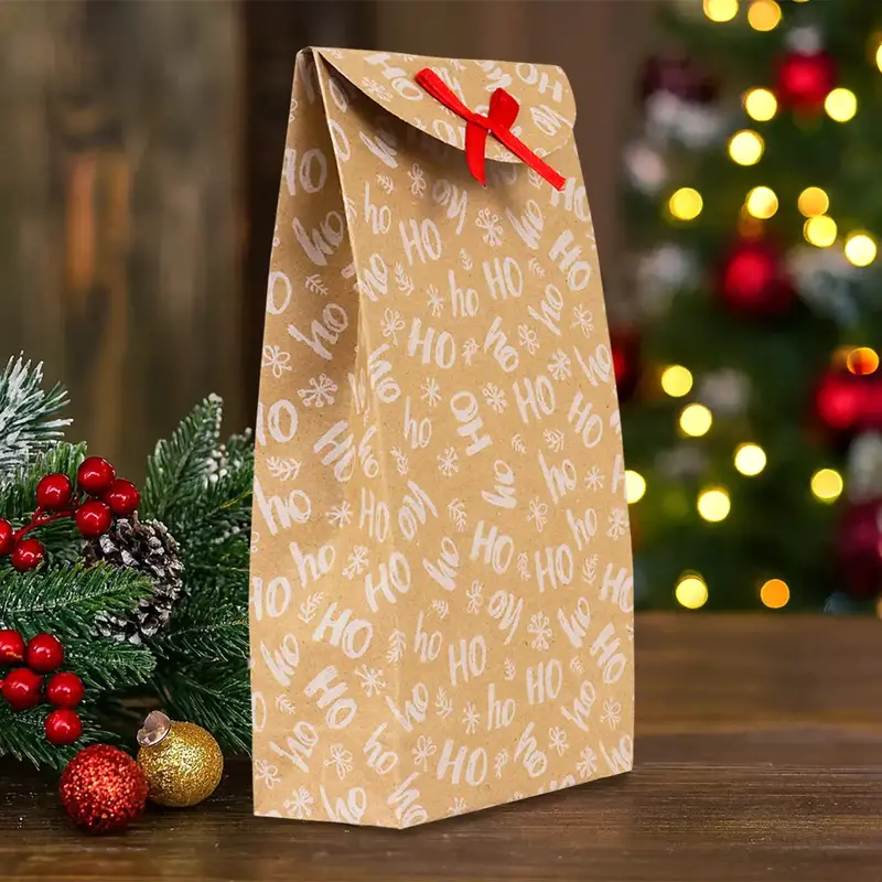 Bolsas Con Diseño Navideño, Papel Kraft, Diseño Hohoho 1