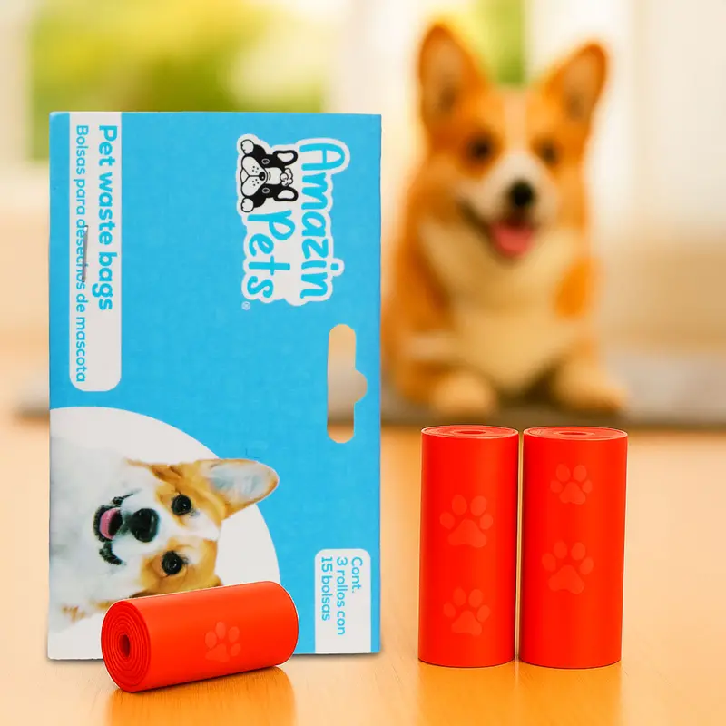 Bolsas Para Desechos De Perros, Color Rojo, 3 Rollos 1