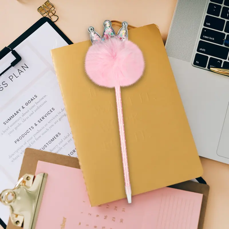 Bonito Bolígrafo Rosa Con Pompón 1