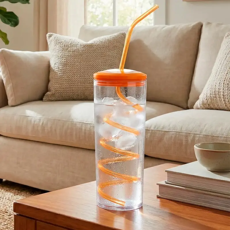 Botella De Agua Con Popote, Color Naranja, 320 Ml 2