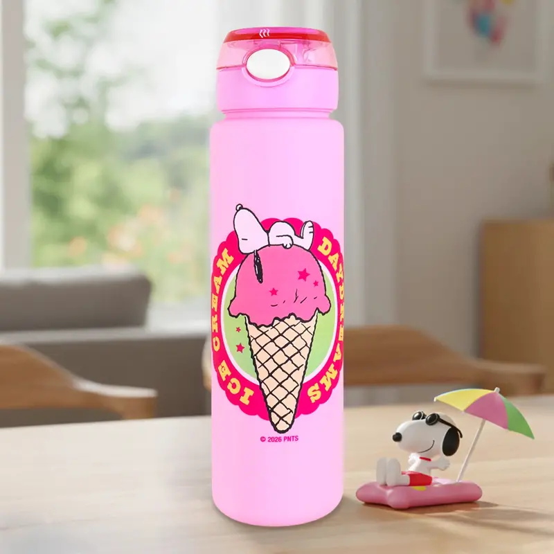 Botella De Agua Con Popote, Peanuts, Color Rosa, 750 Ml 1