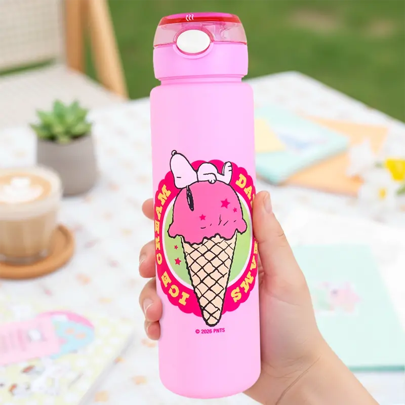 Botella De Agua Con Popote, Peanuts, Color Rosa, 750 Ml 2