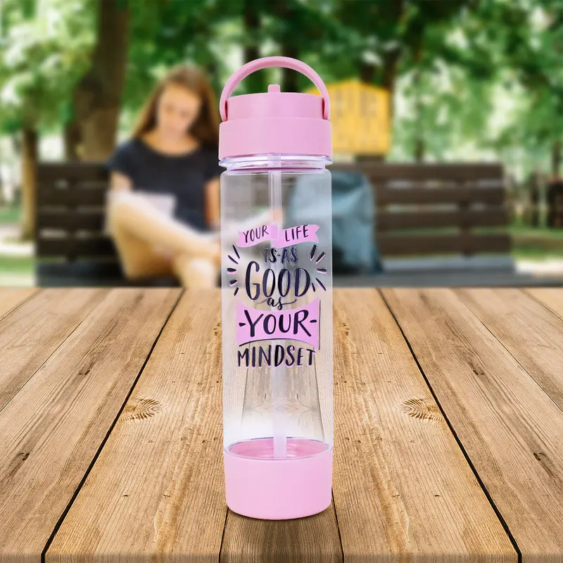 Botella De Plástico Con Tapa, Color Rosa, 680Ml 1