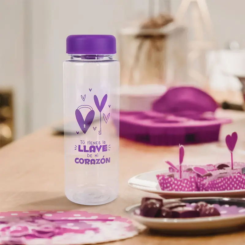 Botella De Plástico Love Color Morado San Valentín. 1