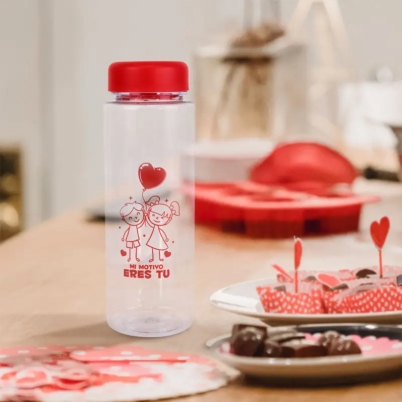 Botella De Plástico Para Agua, Tapa Roja, Día De San Valentín. 1