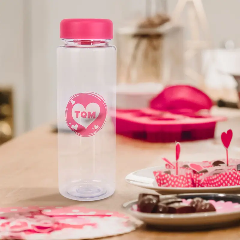 Botella De Plástico Para Agua Tqm, Tapa Roja, Día De San Valentín. 1