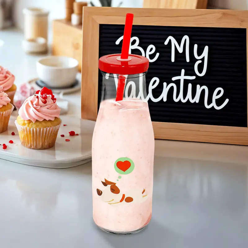 Botella De Vidrio Decorada Para San Valentín, Diseño Perrito 1