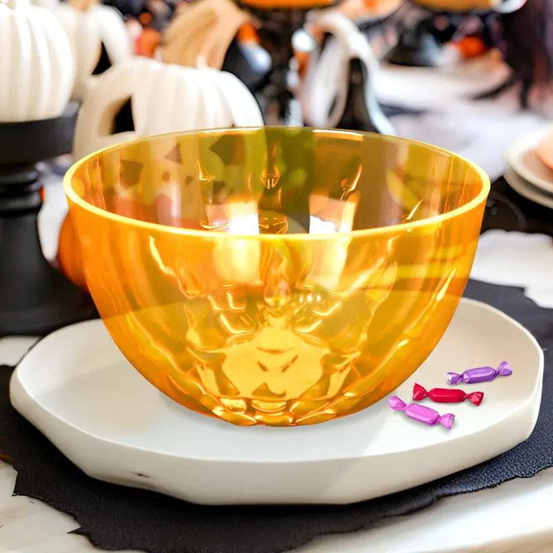 Bowl De Plástico Color Naranja Con Diseño Fantasmal 1