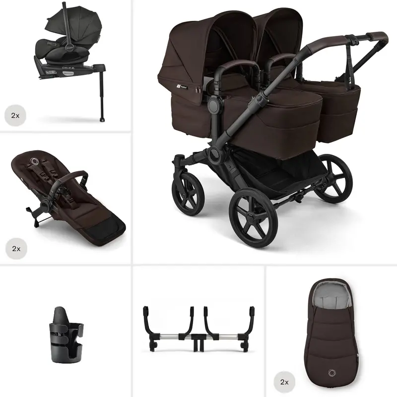 Bugaboo Donkey 6 Twin Ultimate Newborn Bundle In Cocoa Brown 1