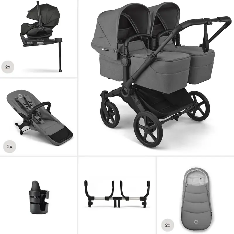 Bugaboo Donkey 6 Twin Ultimate Newborn Bundle In Moon Grey 1