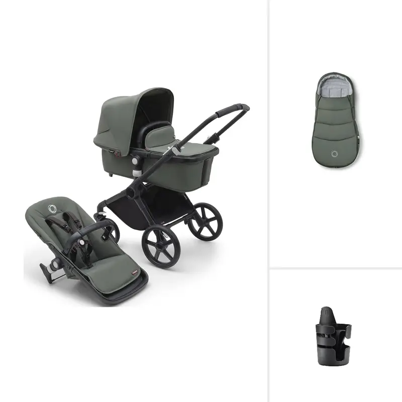 Bugaboo Fox Cub Essential Bundle In Black/Forest Green 1
